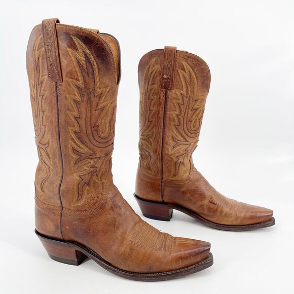 Lucchese Savannah N4540 Women’s 8.5 Tan Leather Snip Toe Cowgirl Western Boots - Picture 1 of 11